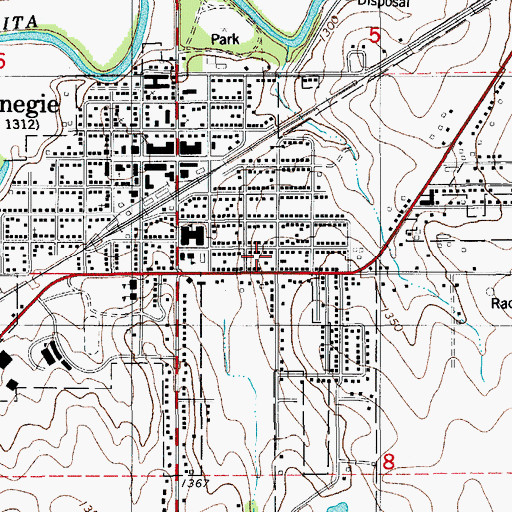 Topographic Map of Town of Carnegie, OK