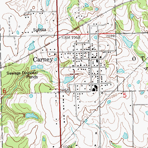 Topographic Map of Town of Carney, OK