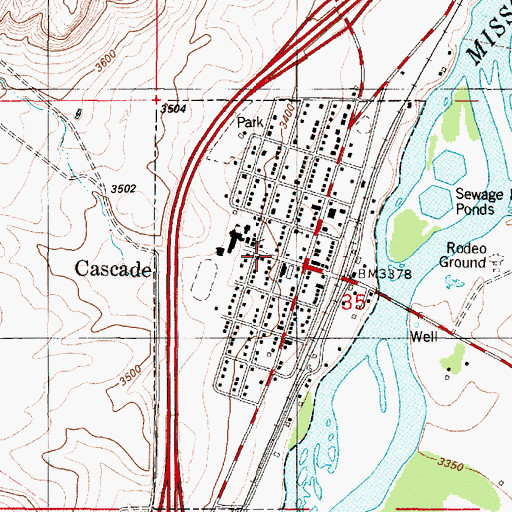 Topographic Map of Town of Cascade, MT