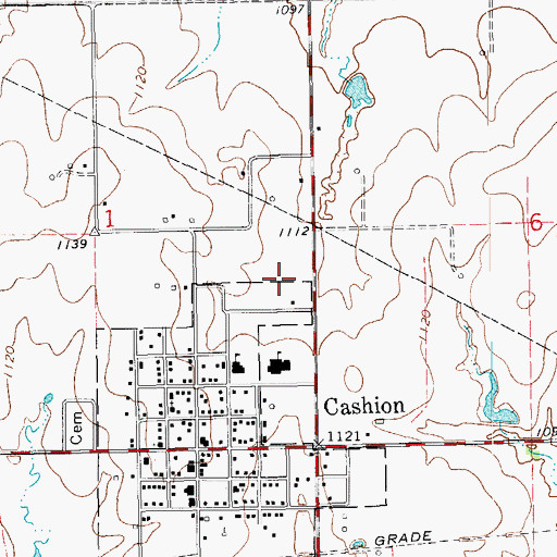 Topographic Map of Town of Cashion, OK