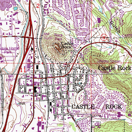 Topographic Map of Town of Castle Rock, CO