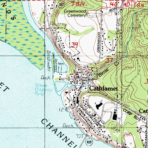 Topographic Map of Town of Cathlamet, WA