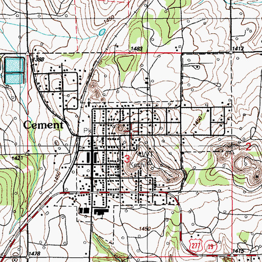 Topographic Map of Town of Cement, OK