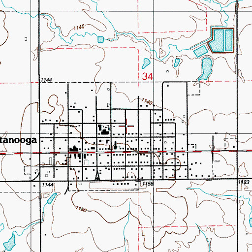 Topographic Map of Town of Chattanooga, OK