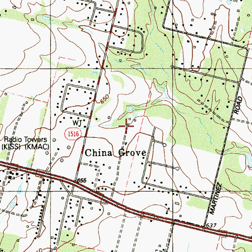 Topographic Map of Town of China Grove, TX