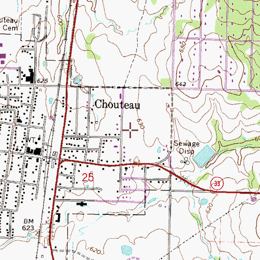 Topographic Map of Town of Chouteau, OK