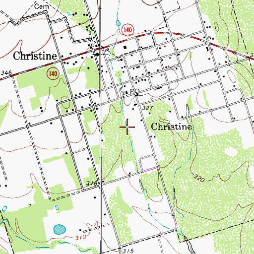 Topographic Map of Town of Christine, TX