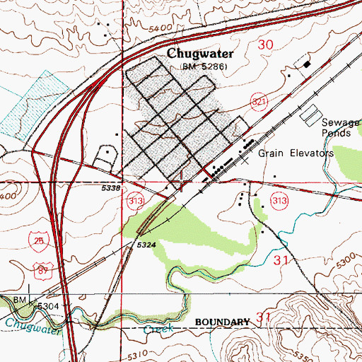 Topographic Map of Town of Chugwater, WY