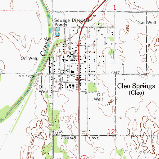 Topographic Map of Town of Cleo Springs, OK