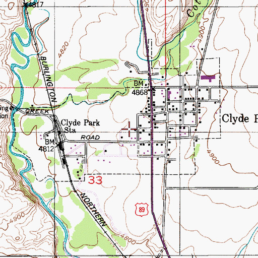 Topographic Map of Town of Clyde Park, MT