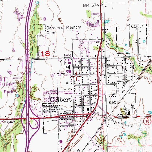 Topographic Map of Town of Colbert, OK