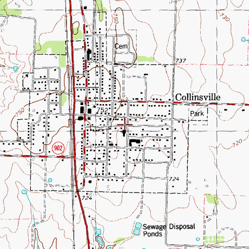 Topographic Map of Town of Collinsville, TX