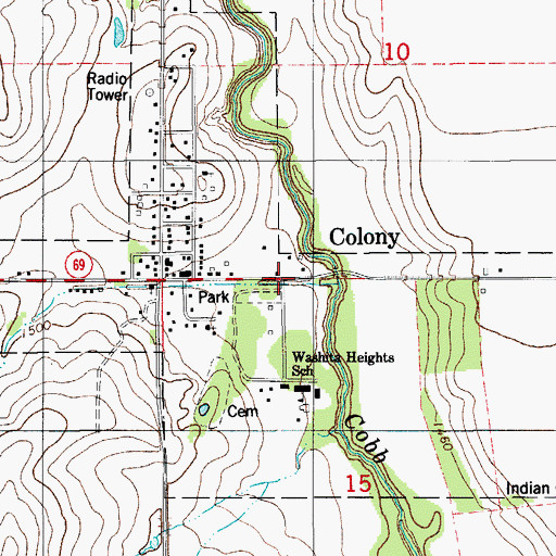 Topographic Map of Town of Colony, OK
