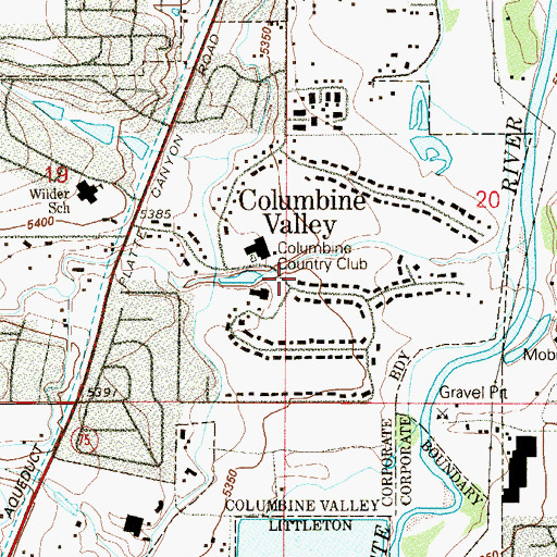 Topographic Map of Town of Columbine Valley, CO