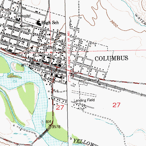 Topographic Map of Town of Columbus, MT