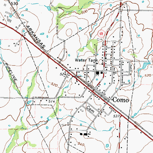 Topographic Map of Town of Como, TX