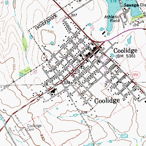 Topographic Map of Town of Coolidge, TX