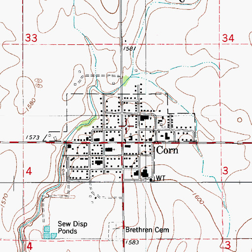 Topographic Map of Town of Corn, OK