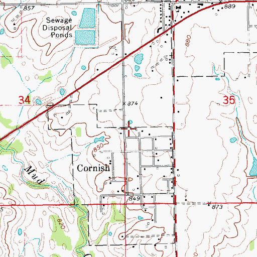 Topographic Map of Town of Cornish, OK