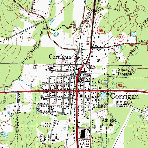 Topographic Map of Town of Corrigan, TX