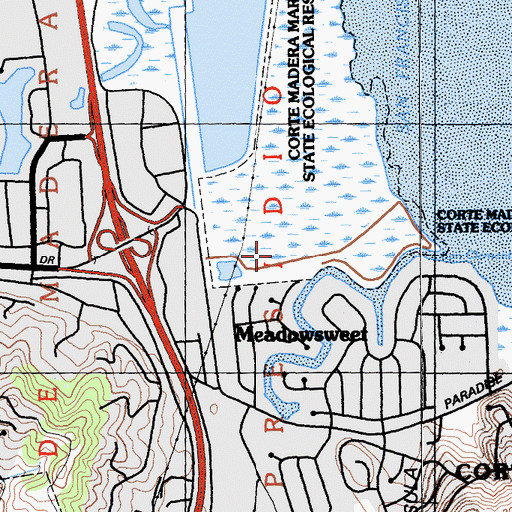 Topographic Map of Town of Corte Madera, CA