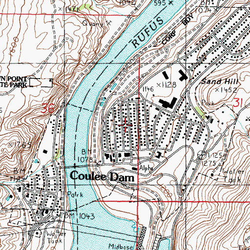 Topographic Map of Town of Coulee Dam, WA