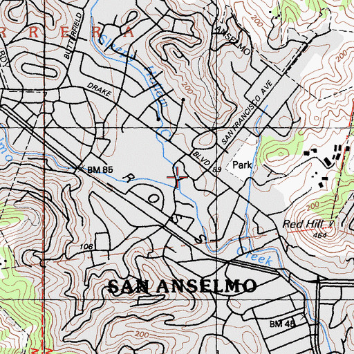 Topographic Map of Town of San Anselmo, CA