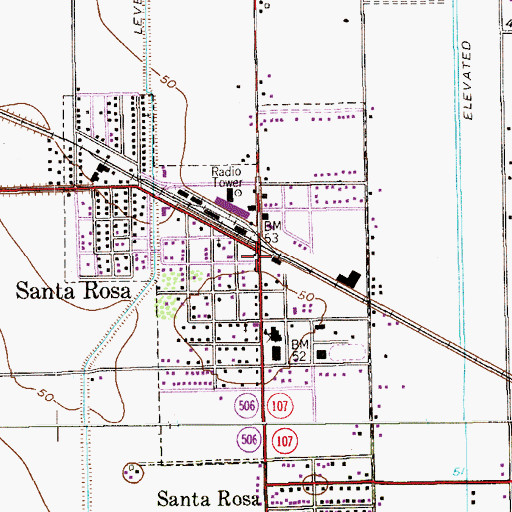 Topographic Map of Town of Santa Rosa, TX