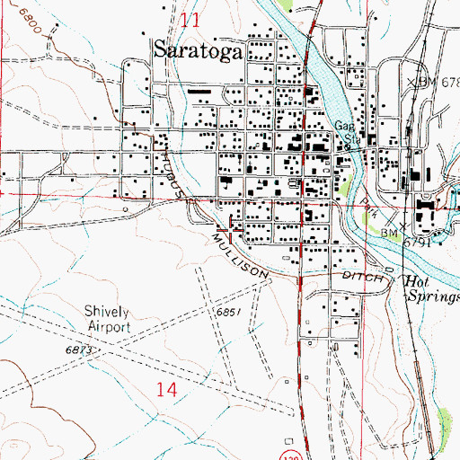 Topographic Map of Town of Saratoga, WY