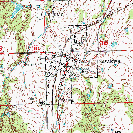 Topographic Map of Town of Sasakwa, OK