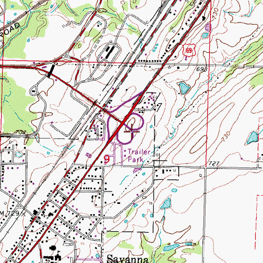 Topographic Map of Town of Savanna, OK