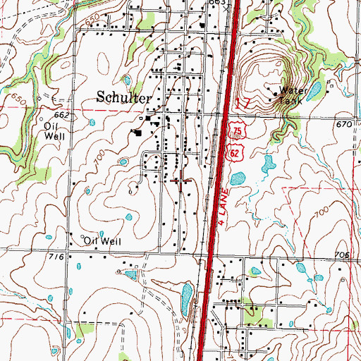 Topographic Map of Town of Schulter, OK