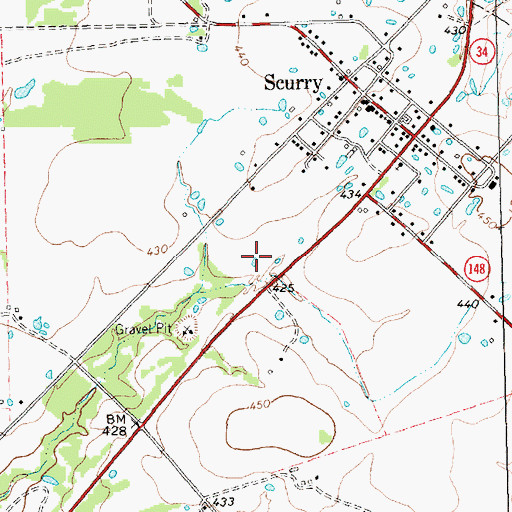 Topographic Map of Town of Scurry, TX