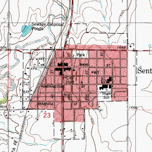 Topographic Map of Town of Sentinel, OK
