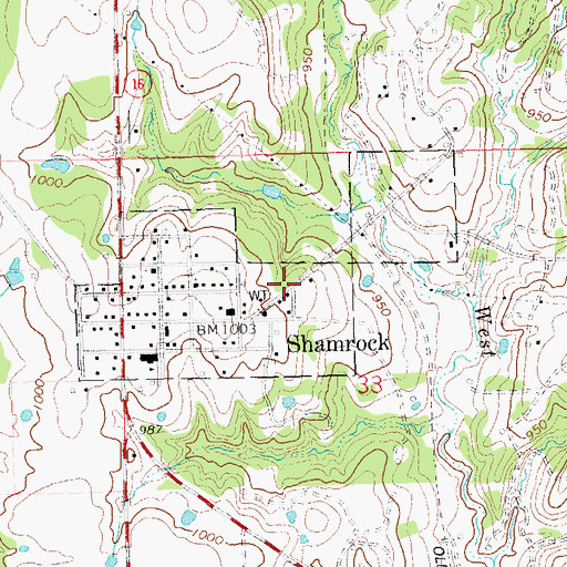 Topographic Map of Town of Shamrock, OK