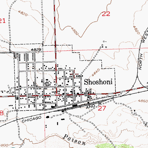 Topographic Map of Town of Shoshoni, WY