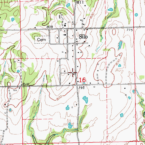 Topographic Map of Town of Silo, OK
