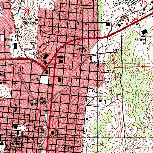 Topographic Map of Town of Silver City, NM