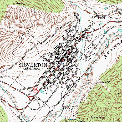 Topographic Map of Town of Silverton, CO