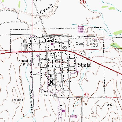 Topographic Map of Town of Simla, CO