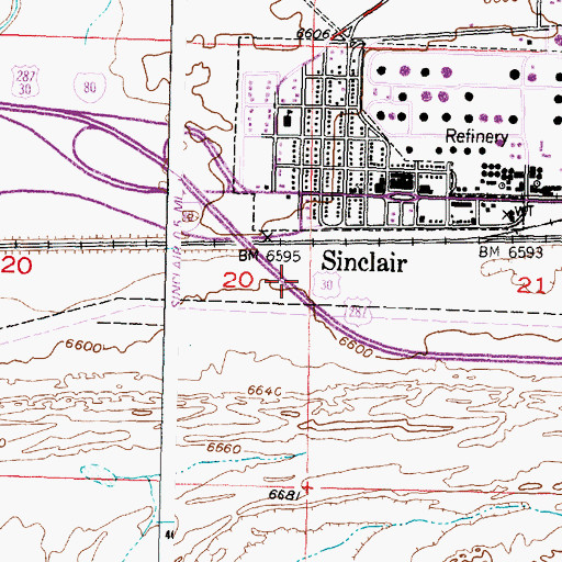 Topographic Map of Town of Sinclair, WY