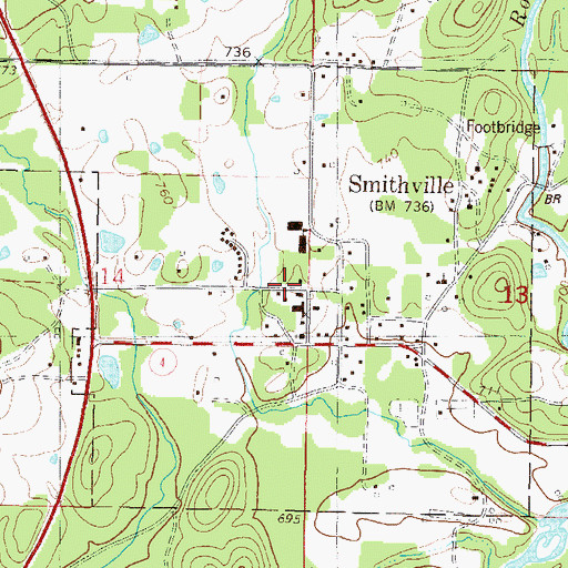 Topographic Map of Town of Smithville, OK