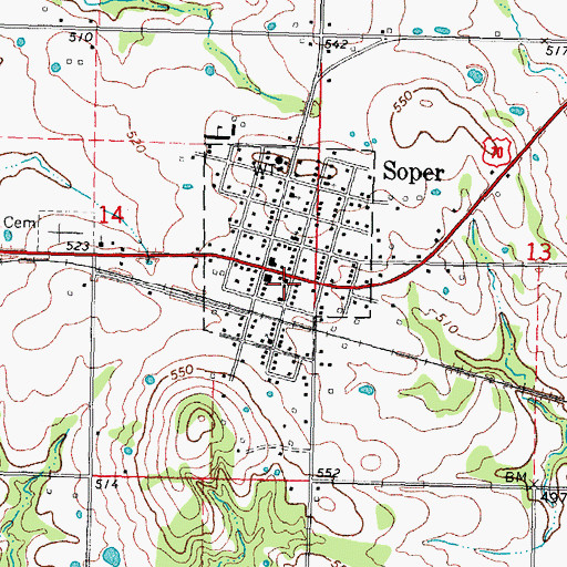 Topographic Map of Town of Soper, OK