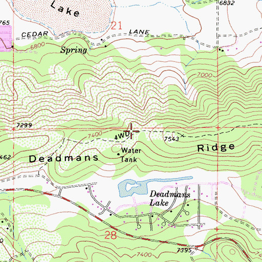 Topographic Map of Deadmans Ridge, CA