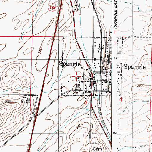 Topographic Map of City of Spangle, WA