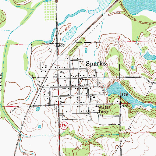 Topographic Map of Town of Sparks, OK