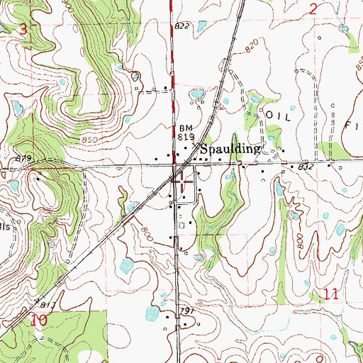 Topographic Map of Town of Spaulding, OK