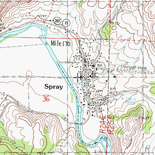 Topographic Map of Town of Spray, OR