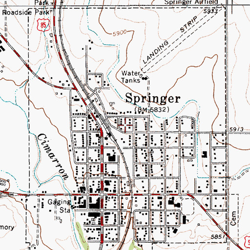Topographic Map of Town of Springer, NM
