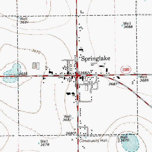 Topographic Map of Town of Springlake, TX
